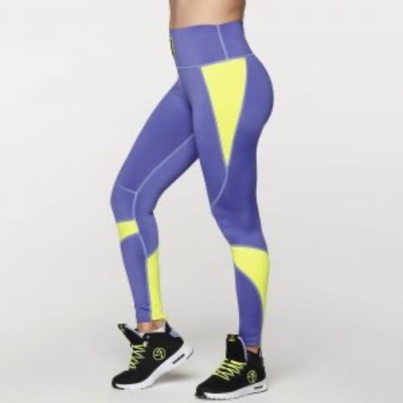Zumba Forever Color Blocked High Waisted Ankle Leggings - Picture 2 of 4